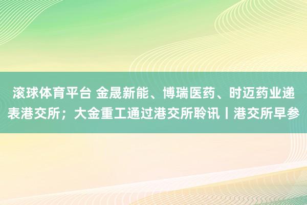 滚球体育平台 金晟新能、博瑞医药、时迈药业递表港交所；大金重工通过港交所聆讯丨港交所早参