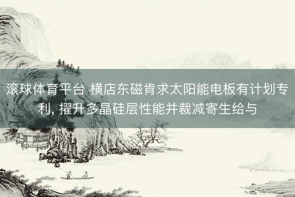 滚球体育平台 横店东磁肯求太阳能电板有计划专利， 擢升多晶硅层性能并裁减寄生给与